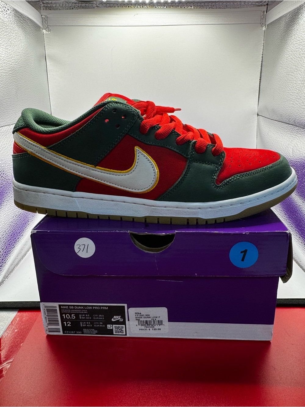 Nike Dunk Low — Red, Green & White Skate Sneakers